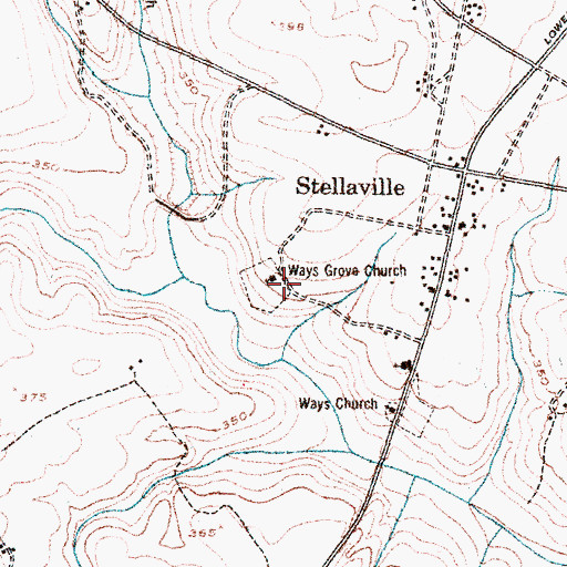 Topographic Map of Ways Grove Cemetery, GA