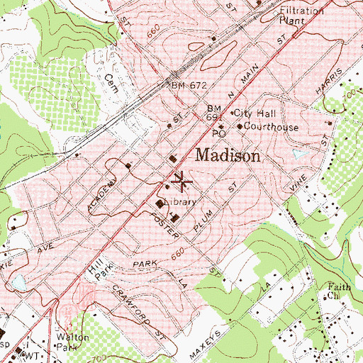 Topographic Map of First Baptist Church, GA