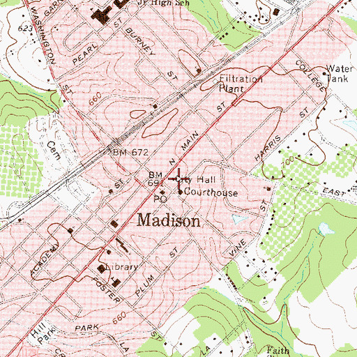 Topographic Map of Madison City Hall, GA
