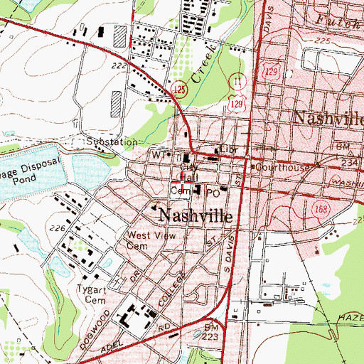 Topographic Map of Old Nashville Cemetery, GA