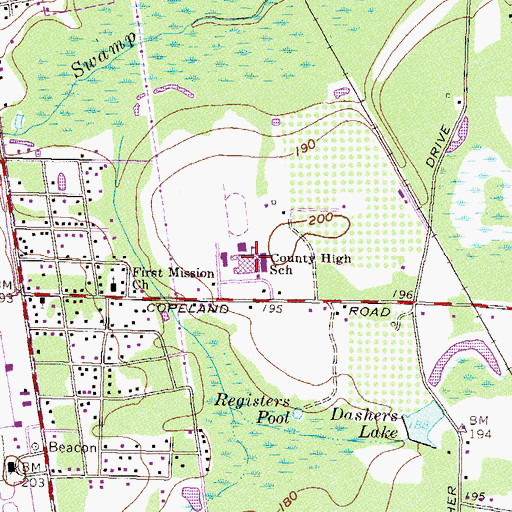 Topographic Map of Lowndes Middle School, GA