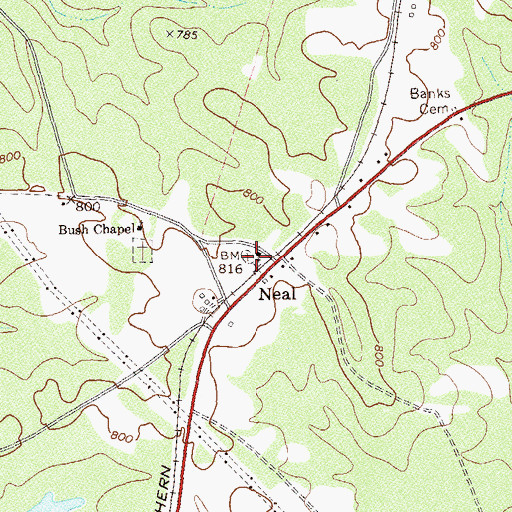 Topographic Map of Neal Baptist Church, GA