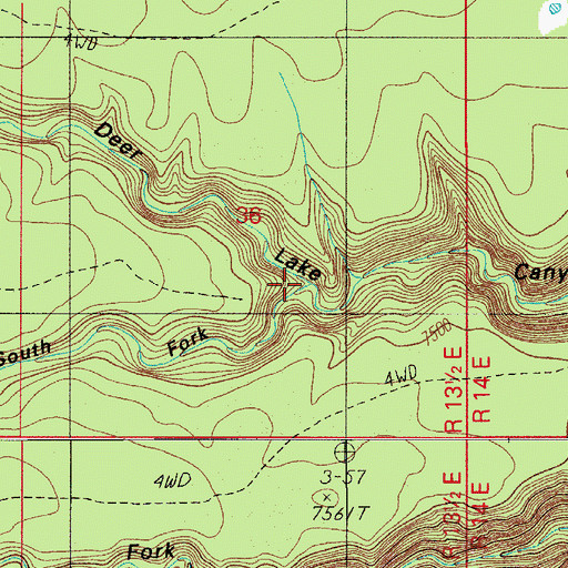 Topographic Map of South Fork Deer Lake Canyon, AZ