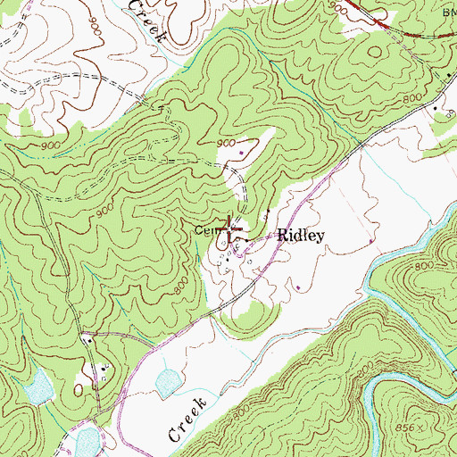Topographic Map of Ridley-Davis Cemetery, GA