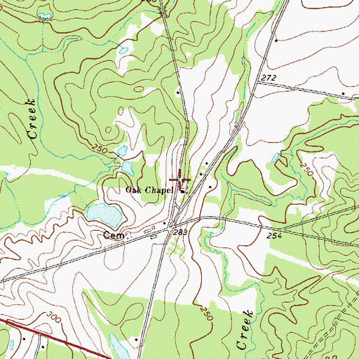 Topographic Map of Oak Chapel Cemetery, GA