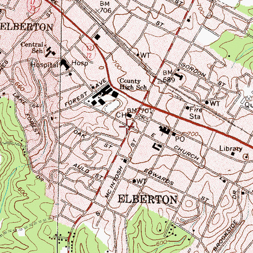 Topographic Map of Elbert County Health Center, GA