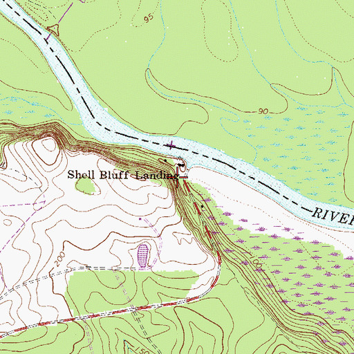 Topographic Map of Shell Bluff, GA