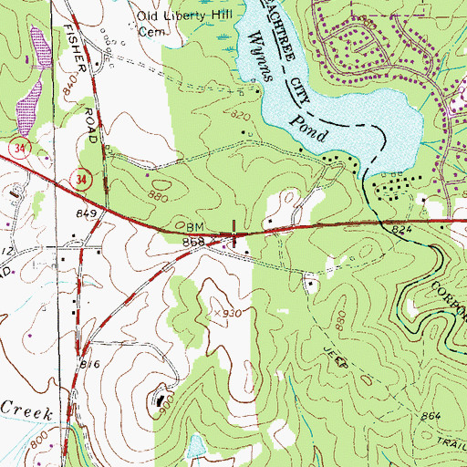 Topographic Map of Fischers Crossroad, GA