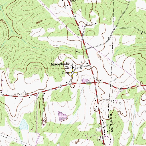Topographic Map of Macedonia Cemetery, GA