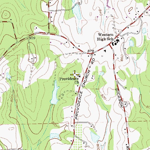 Topographic Map of Providence Cemetery, GA