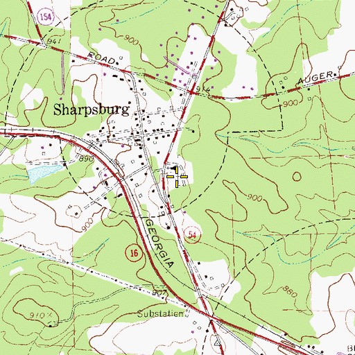 Topographic Map of Sharpsburg Cemetery, GA