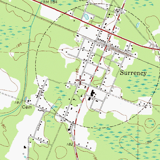 Topographic Map of Surrency United Methodist Church, GA