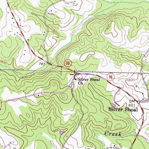 Topographic Map of Silver Shoals School (historical), GA