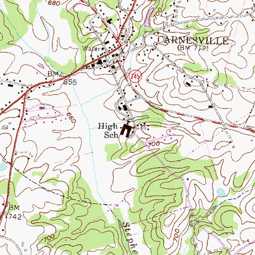 Topographic Map of Carnesville Elementary School, GA
