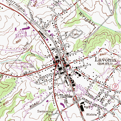Topographic Map of Lavonia Commercial Historic District, GA