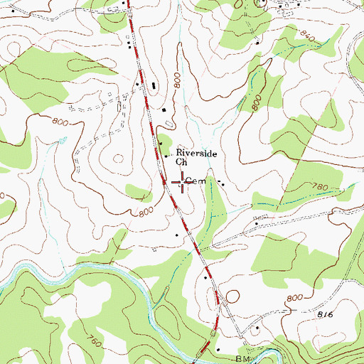 Topographic Map of Riverside Cemetery, GA