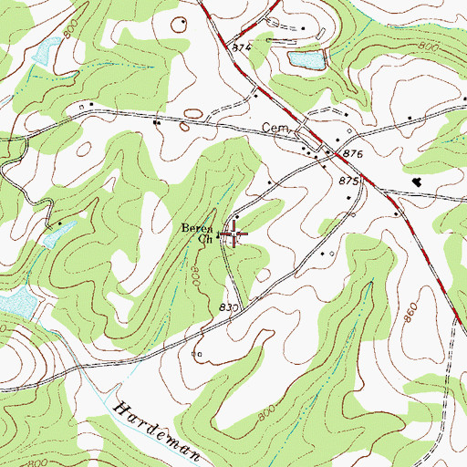 Topographic Map of Berea Cemetery, GA