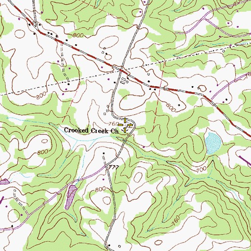 Topographic Map of Crooked Creek Cemetery, GA
