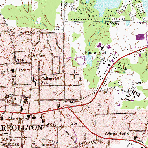 Topographic Map of Peachtree Baptist Church, GA