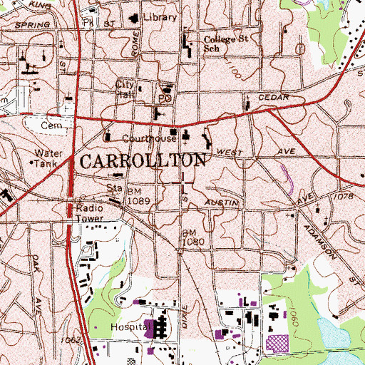 Topographic Map of South Carrollton Residential Historic District, GA