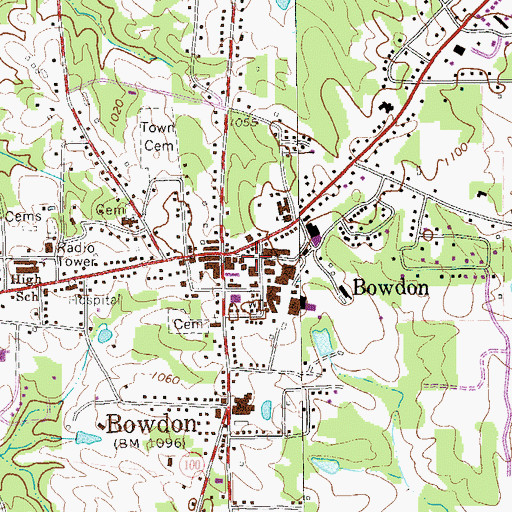 Topographic Map of Bowdon City Hall, GA