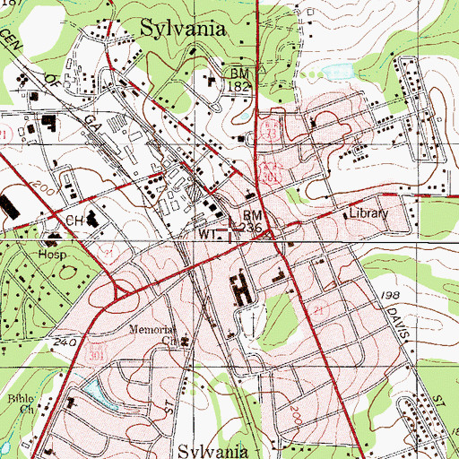 Topographic Map of Sylvania City Hall, GA