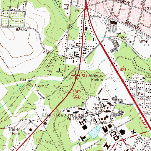 Topographic Map of W Jones Lane Memorial Park, GA