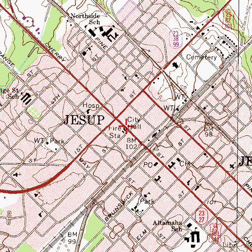 Topographic Map of Jesup City Hall, GA