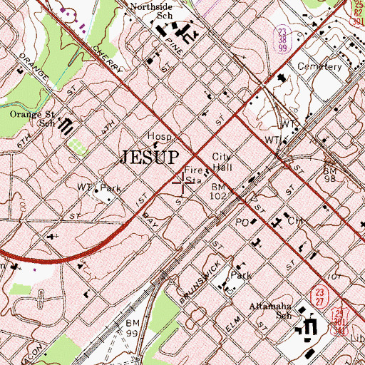 Topographic Map of Wayne County Health Center, GA