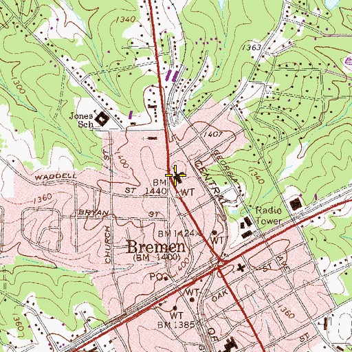 Topographic Map of First Baptist Church of Bremen, GA
