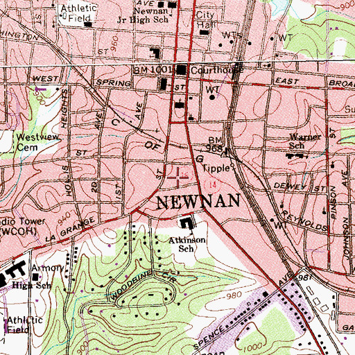 Topographic Map of Greenville Street-La Grange Street Historic District, GA