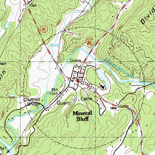 Topographic Map of Mineral Bluff Baptist Church, GA