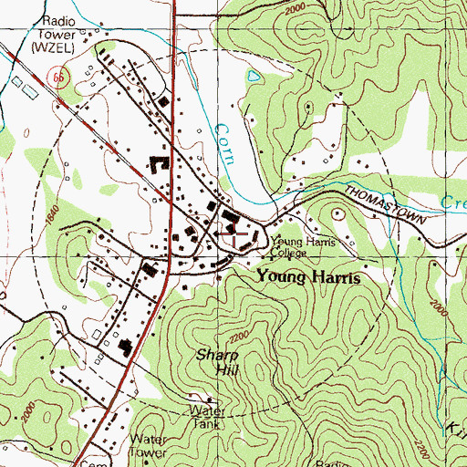 Topographic Map of Young Harris College Historic District, GA