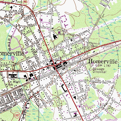 Topographic Map of Homerville Post Office, GA