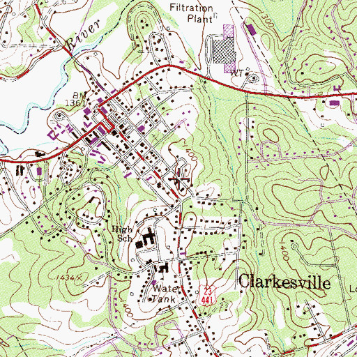Topographic Map of Clarkesville Baptist Church, GA