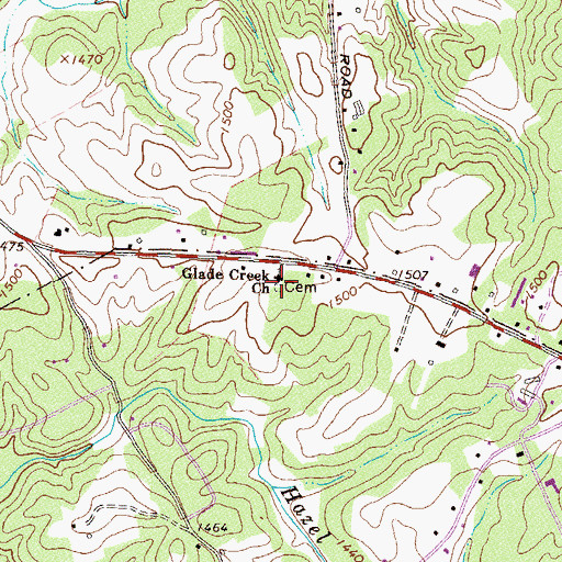 Topographic Map of Glade Creek Cemetery, GA