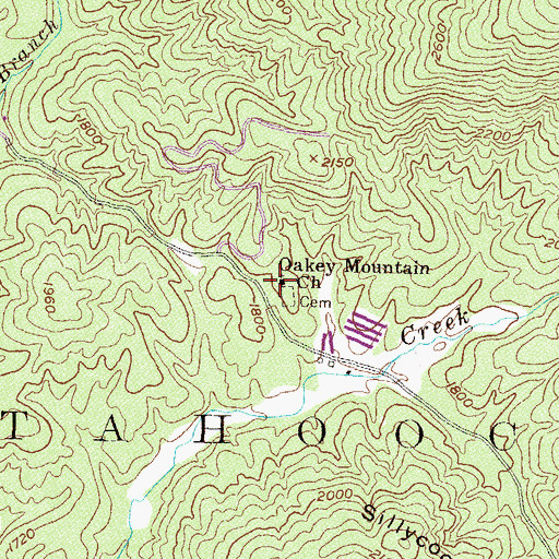 Topographic Map of Oakey Mountain Baptist Church, GA