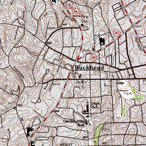 Topographic Map of Buckhead Library, GA