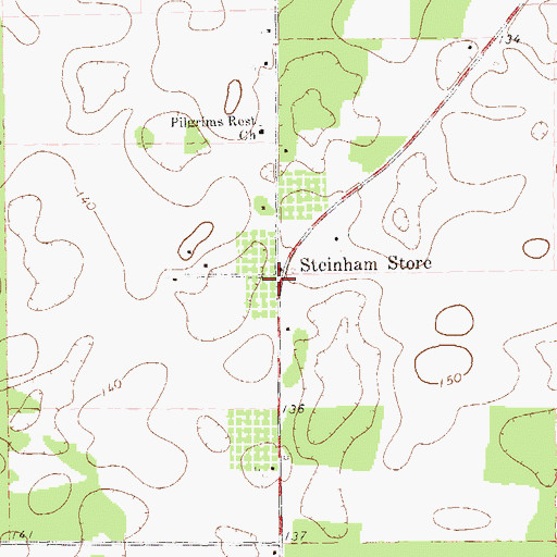 Topographic Map of Steadhams Store, GA
