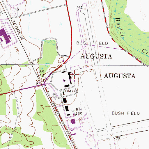 Topographic Map of Augusta Regional Airport at Bush Field, GA