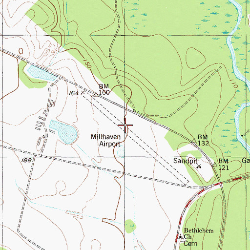 Topographic Map of Millhaven Airport (historical), GA