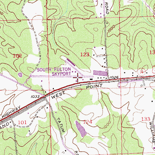 Topographic Map of South Fulton Airport, GA