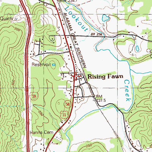 Topographic Map of Rising Fawn Post Office, GA