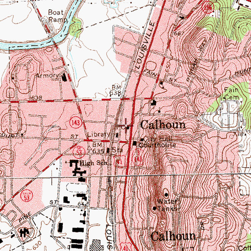 Topographic Map of Calhoun Post Office, GA