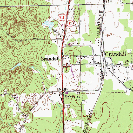 Topographic Map of Crandall Post Office, GA