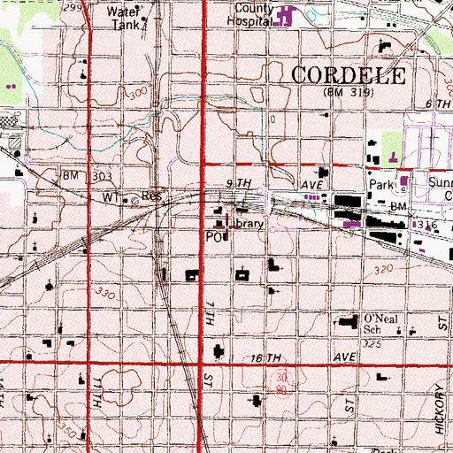 Topographic Map of Cordele Post Office, GA