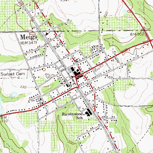 Topographic Map of Meigs Post Office, GA