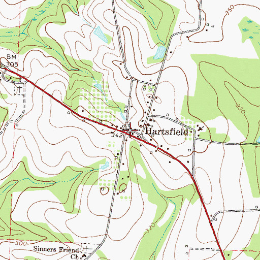 Topographic Map of Hartsfield Post Office, GA