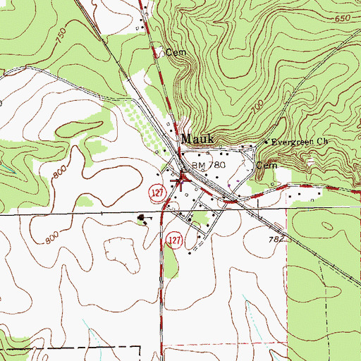 Topographic Map of Mauk Post Office, GA