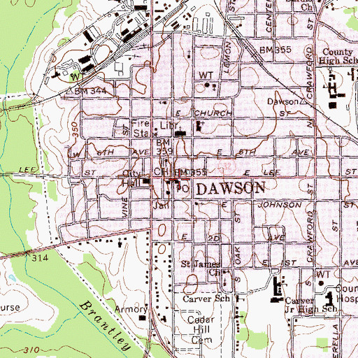 Topographic Map of Dawson Post Office, GA